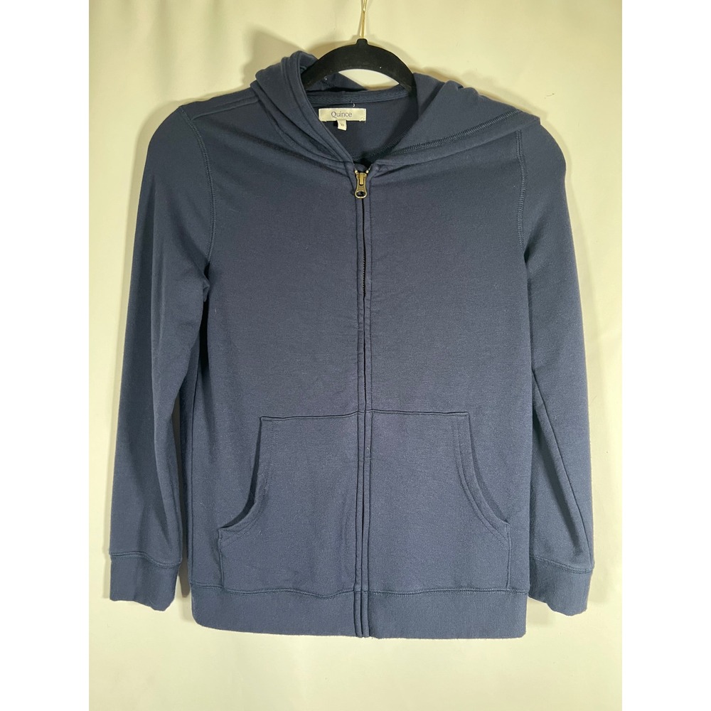 Quince SuperSoft Fleece Zip Up Hoodie Navy Blue Tencel Modal Size 10